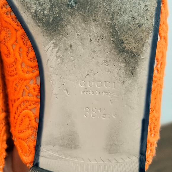 GUCCI Princetown Orange Lace Horsebit Mules EU 38.5 US 8.5 COA Luxury Slip On - Picture 9 of 11